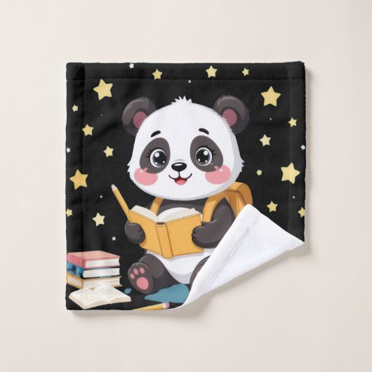 Panda adorable lisant, étoiles, motif (Gant de toilette)