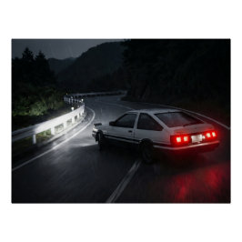 Panda AE86 Nachtregendrift op Touge-bergpas Perfect Poster