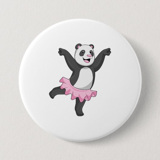 Panda als Ballerina in Ballet Ronde Button 7,6 Cm (Voorkant)