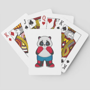 Panda als Boxer met Boxing-handschoenen Pokerkaarten