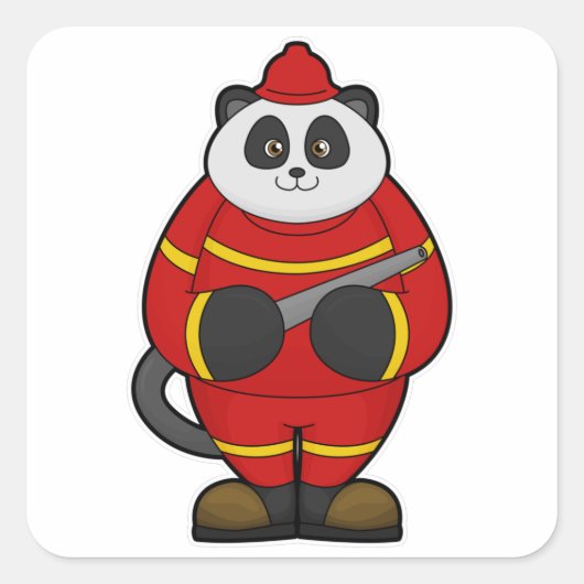 Panda als brandweerman met slang vierkante sticker (Voorkant)
