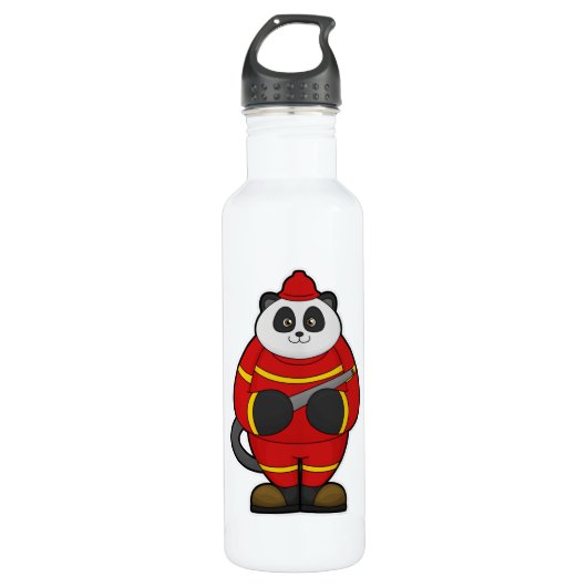 Panda als brandweerman met slang waterfles (Voorkant)