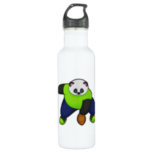 Panda als Football speler met Football Waterfles