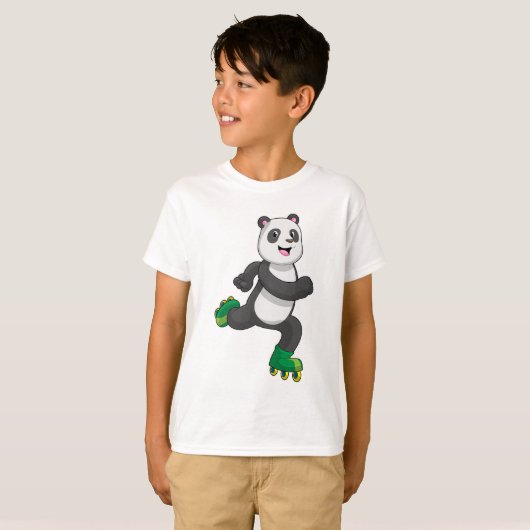 Panda als gealigneerde skater met Roller-schaatsen T-shirt (Voorkant volledig)