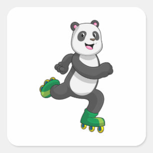 Panda als gealigneerde skater met Roller-schaatsen Vierkante Sticker