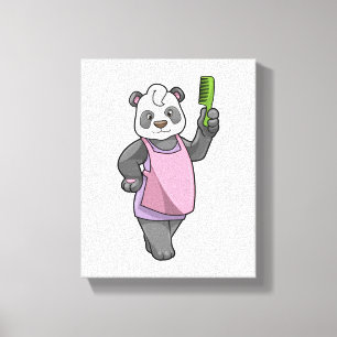 Panda als Hairdresser met Comb Canvas Afdruk