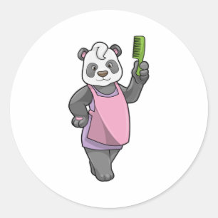 Panda als Hairdresser met Comb Ronde Sticker