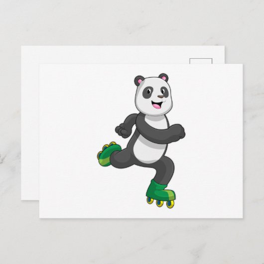 Panda als inline-skater met roller skates briefkaart (Voorkant / Achterkant)