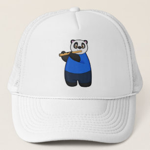 Panda als muzikant met flute trucker pet