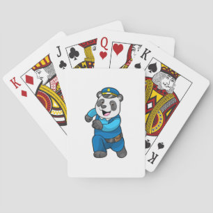 Panda als politieagent met politiële pet pokerkaarten