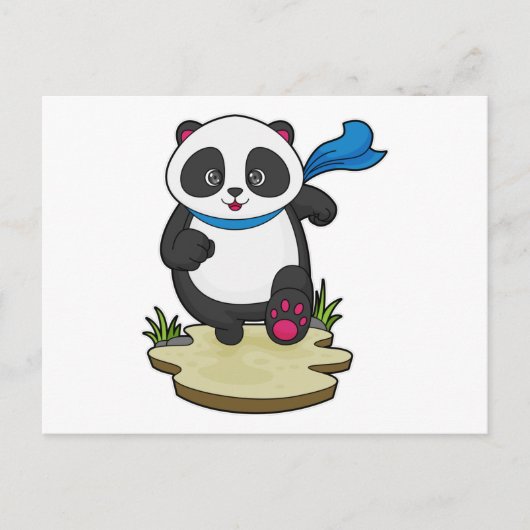 Panda als Runner met Scarf Briefkaart (Voorkant)