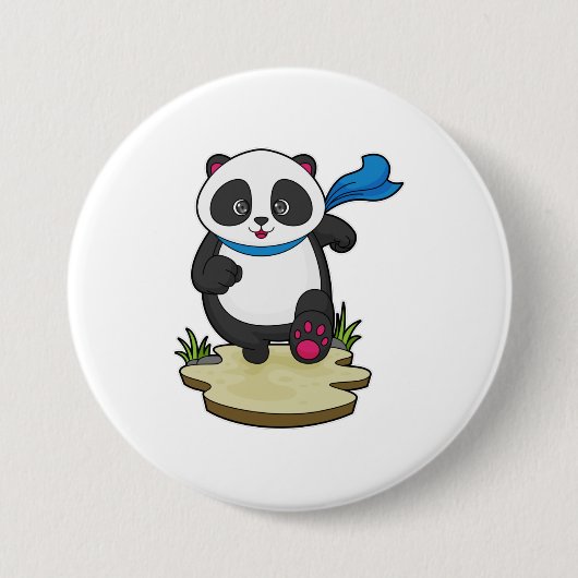 Panda als Runner met Scarf Ronde Button 7,6 Cm (Voorkant)