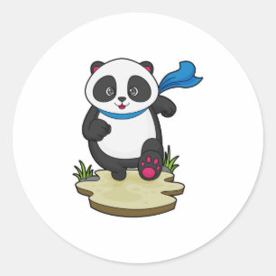 Panda als Runner met Scarf Ronde Sticker