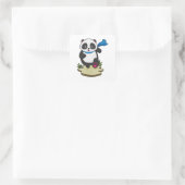 Panda als Runner met Scarf Vierkante Sticker (Tas)