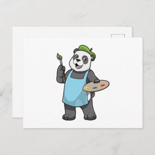 Panda als schilder met penseel en kleur briefkaart (Voorkant / Achterkant)