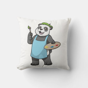 Panda als schilder met penseel en kleur kussen