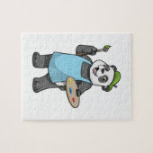 Panda als schilder met penseel en kleur legpuzzel (Horizontaal)