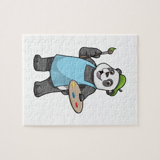 Panda als schilder met penseel en kleur legpuzzel (Horizontaal)