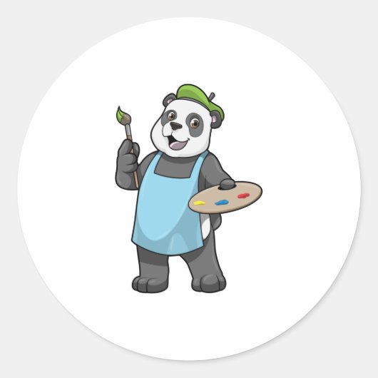Panda als schilder met penseel en kleur ronde sticker (Voorkant)