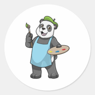 Panda als schilder met penseel en kleur ronde sticker