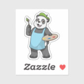 Panda als schilder met penseel en kleur sticker (Vel)