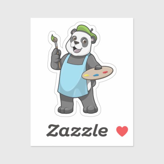 Panda als schilder met penseel en kleur sticker (Vel)