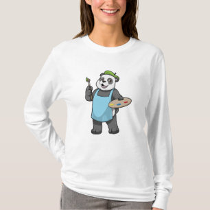 Panda als schilder met penseel en kleur t-shirt