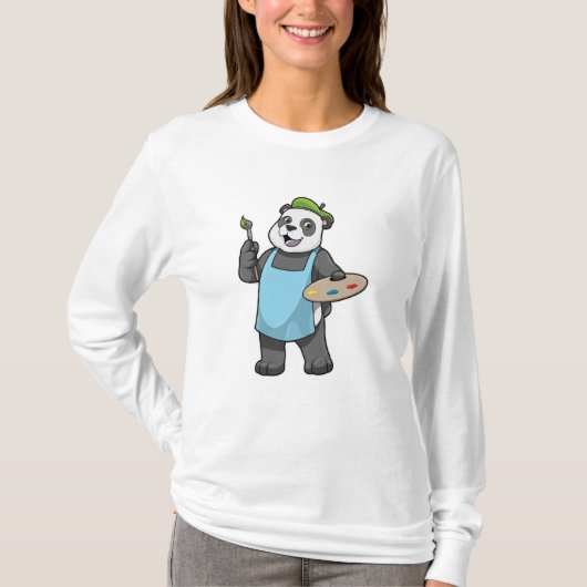 Panda als schilder met penseel en kleur t-shirt (Voorkant)