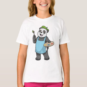 Panda als schilder met penseel en kleur t-shirt
