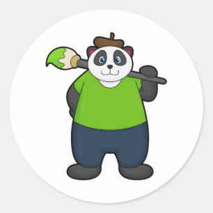 Panda als schilder met penseel ronde sticker