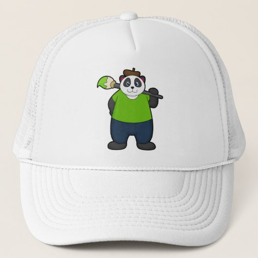 Panda als schilder met penseel trucker pet (Voorkant)