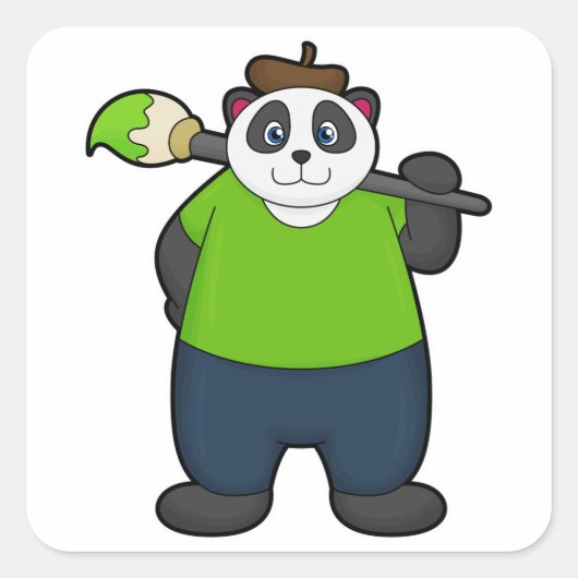 Panda als schilder met penseel vierkante sticker (Voorkant)
