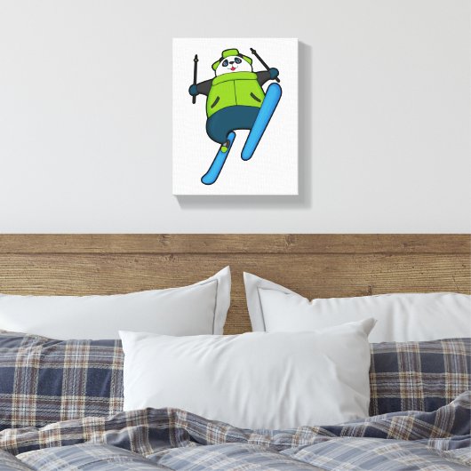 Panda als skijumper met skiën canvas afdruk (Insitu (Slaapkamer))
