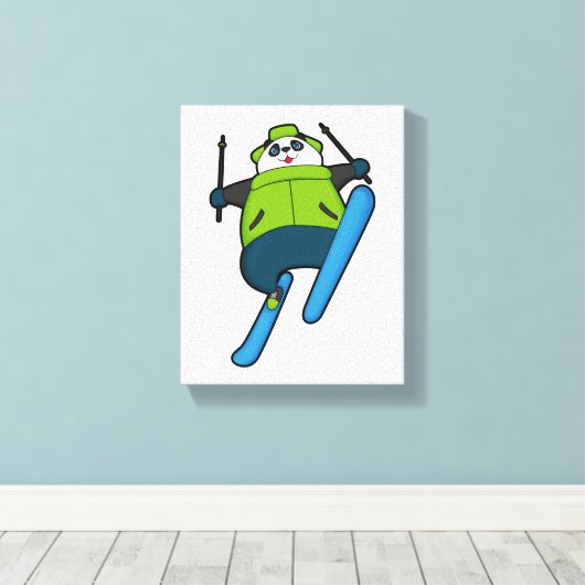 Panda als skijumper met skiën canvas afdruk (Insitu (Houten vloer))