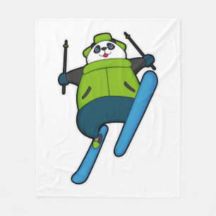 Panda als skijumper met skiën fleece deken