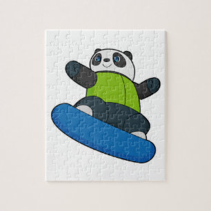 Panda als Snowboarder met Snowboard Legpuzzel