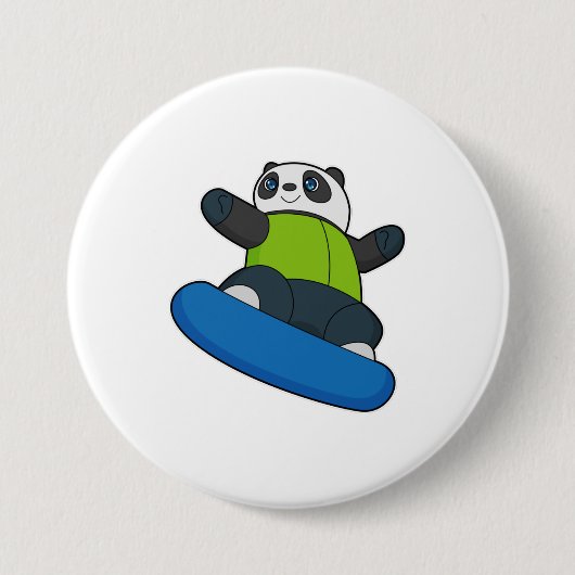 Panda als Snowboarder met Snowboard Ronde Button 7,6 Cm (Voorkant)