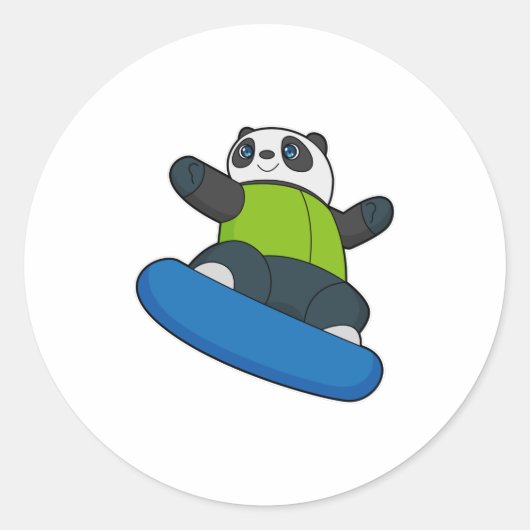Panda als Snowboarder met Snowboard Ronde Sticker (Voorkant)