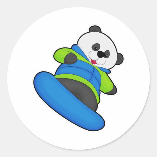 Panda als Snowboarder met Snowboard Ronde Sticker (Voorkant)