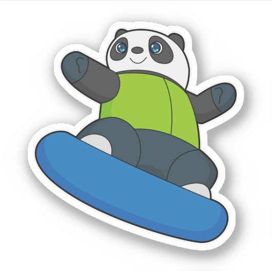 Panda als Snowboarder met Snowboard Sticker (Voorkant)
