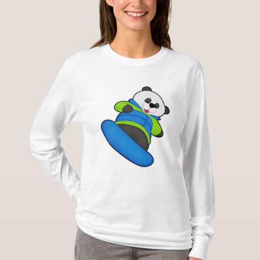Panda als Snowboarder met Snowboard T-shirt (Voorkant)