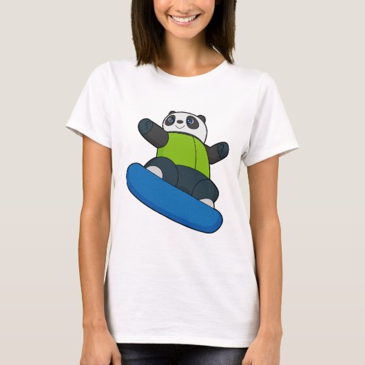 Panda als Snowboarder met Snowboard T-shirt (Voorkant)
