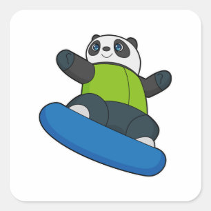 Panda als Snowboarder met Snowboard Vierkante Sticker