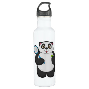 Panda als Tennis-speler met Tennis-racket Waterfles
