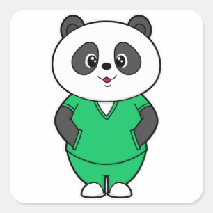 Panda als verpleegster met Smock Vierkante Sticker