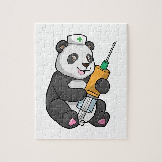 Panda als verpleegster met spuit legpuzzel (Verticaal)