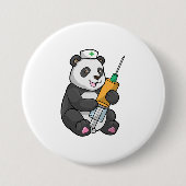 Panda als verpleegster met spuit ronde button 7,6 cm (Voorkant)