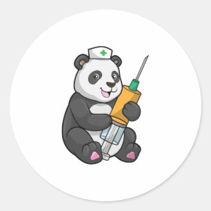 Panda als verpleegster met spuit ronde sticker