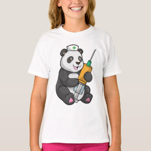 Panda als verpleegster met spuit t-shirt