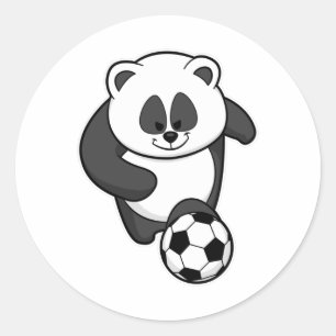 Panda als voetballer in de voetbalsport ronde sticker